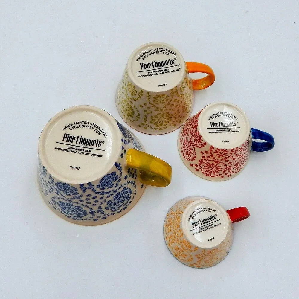 Pier 1 Imports Mandala Medallion Measuring Cup Set of 4 Stoneware Mug Handle